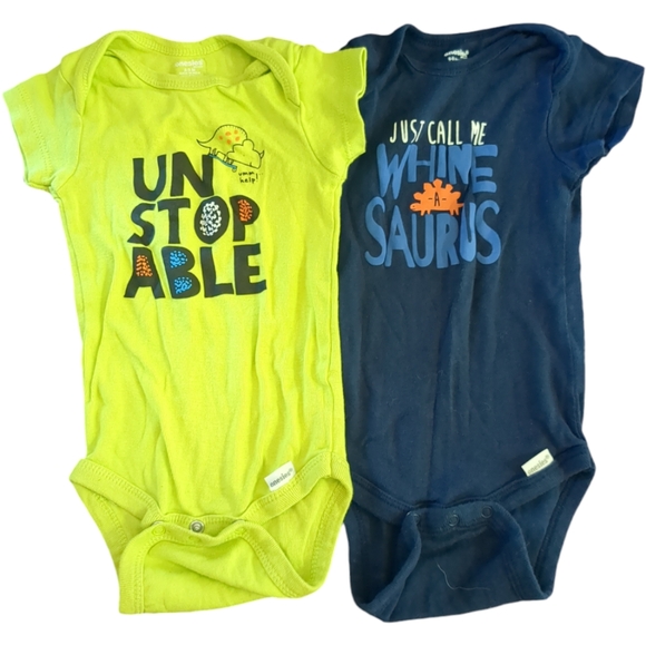 🍁2/$7🍁ONESIE Brand Dinosaur Blue And Yellow Onesies - Picture 1 of 4
